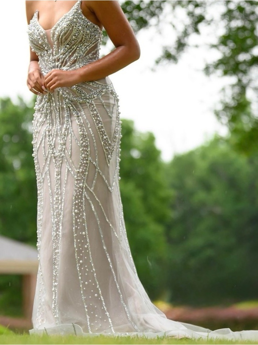 Gianni Bini Beaded Pearls Prom Dress
